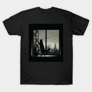 Cat looking out the Window on a Rainy Day T-Shirt